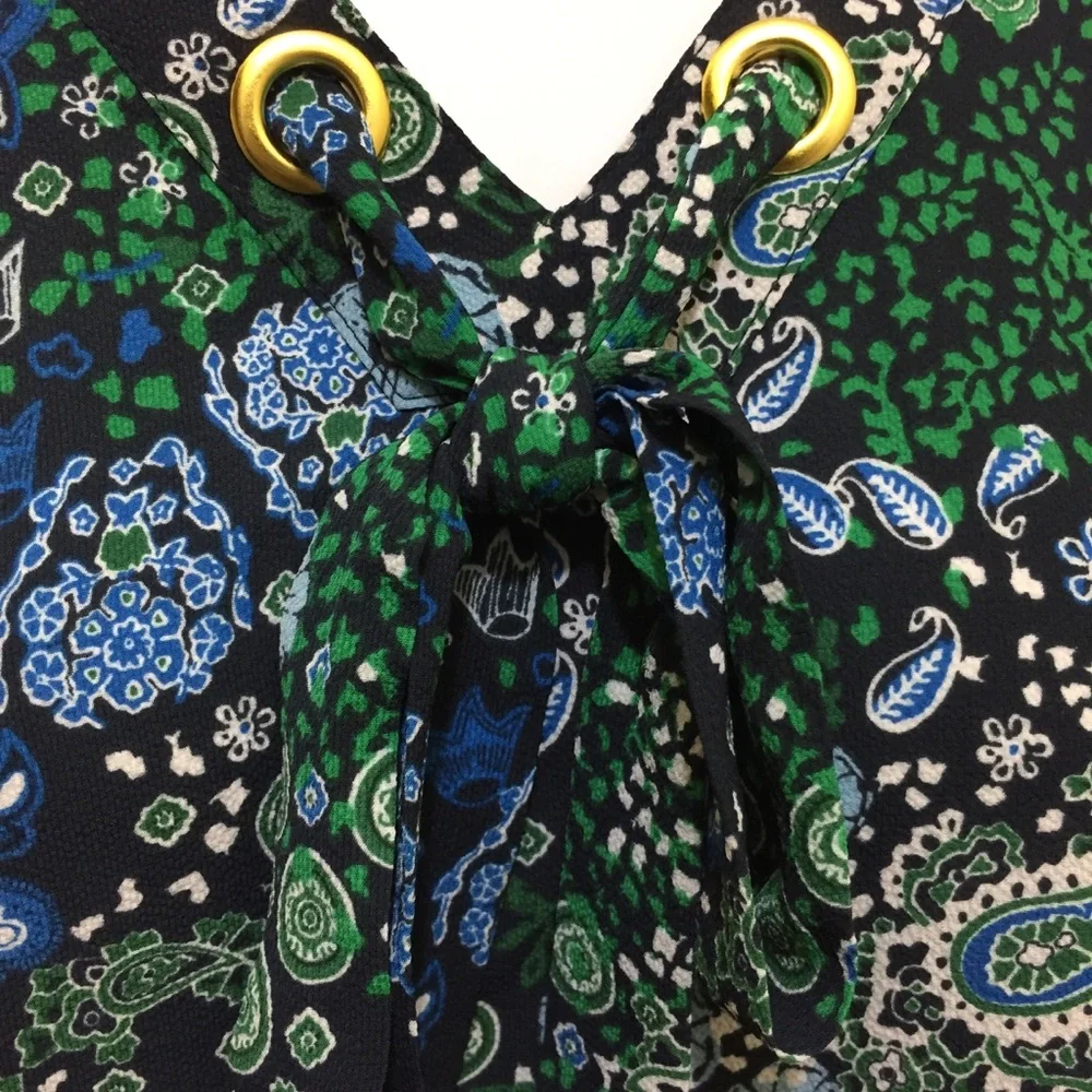 Michael Kors‎ Paisley Floral True Navy Blue Top M